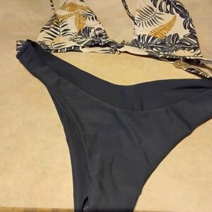 SHEIN Navy and Gold Leaf Bikini Set